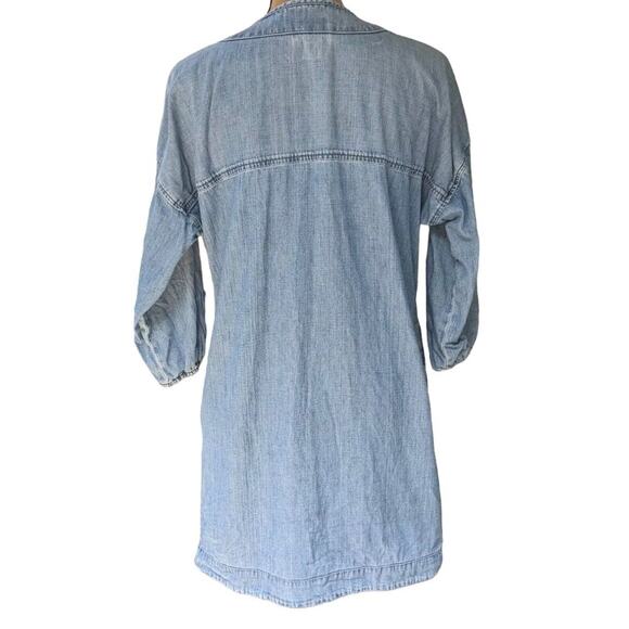 Small Oversized Chambray Lounge Dress Pockets Tassels Beachy Boho Coastal Loft - Picture 4 of 10